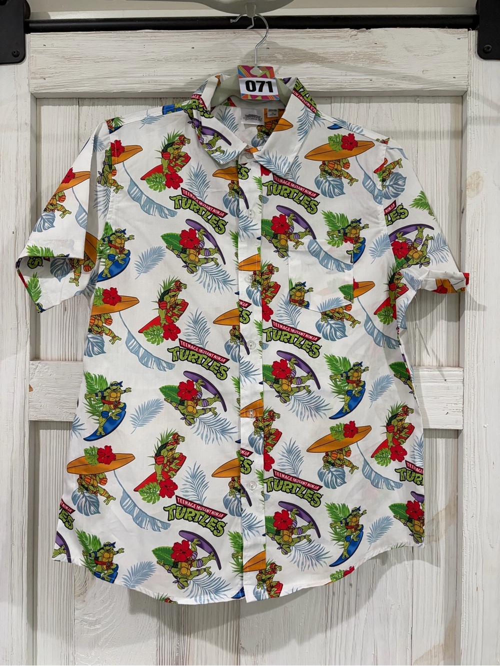 Nickelodeon White Hawaiian Print Teenage Mutant Ninja Turtles Button-Down Shirt